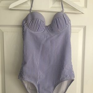 J.Crew Navy Seersucker One Piece Swimsuit