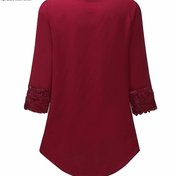 Moving sale! ❤️Burgundy Lace Trim Boho Blouse - Picture 3 of 6