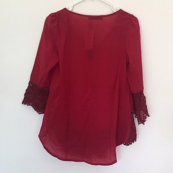 Moving sale! ❤️Burgundy Lace Trim Boho Blouse - Picture 6 of 6