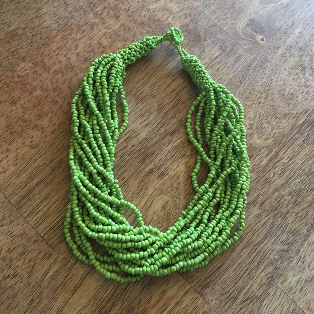 Green multi-strand glass bead necklace