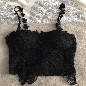 Black lace crop top