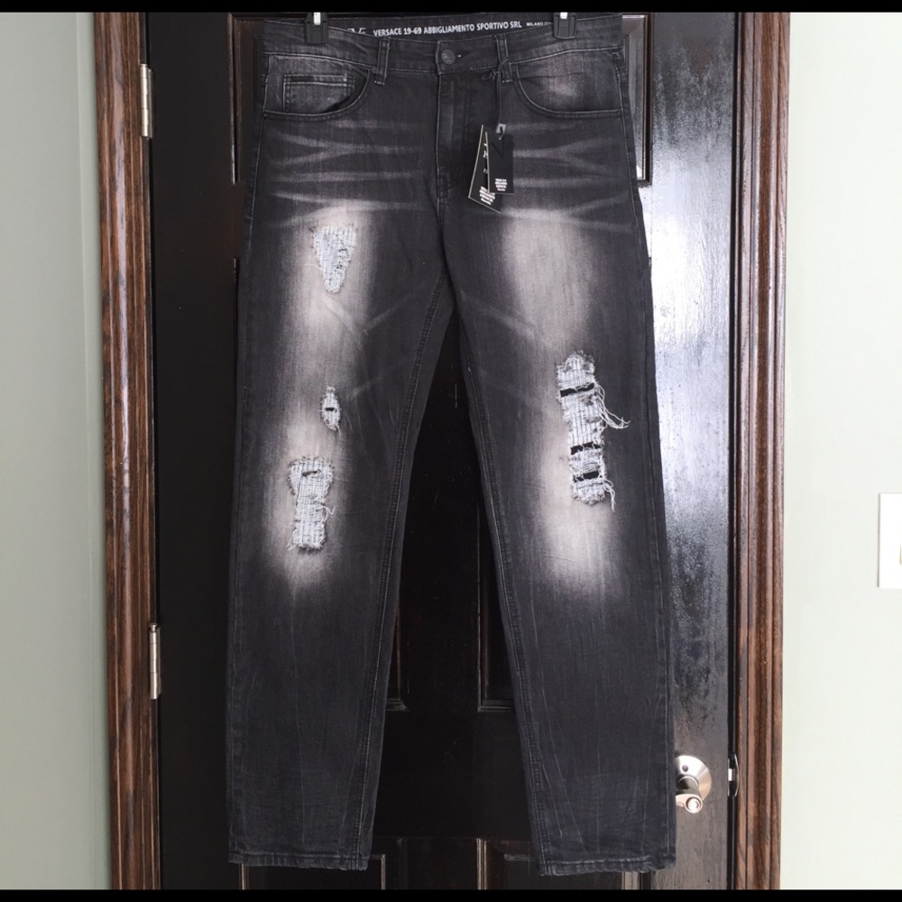 Mens Versace black vintage distressed jeans sz 36
