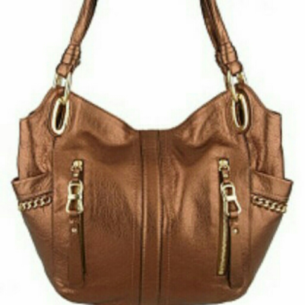 B Makowsky Metallic Bronze Genuine Leather Purse