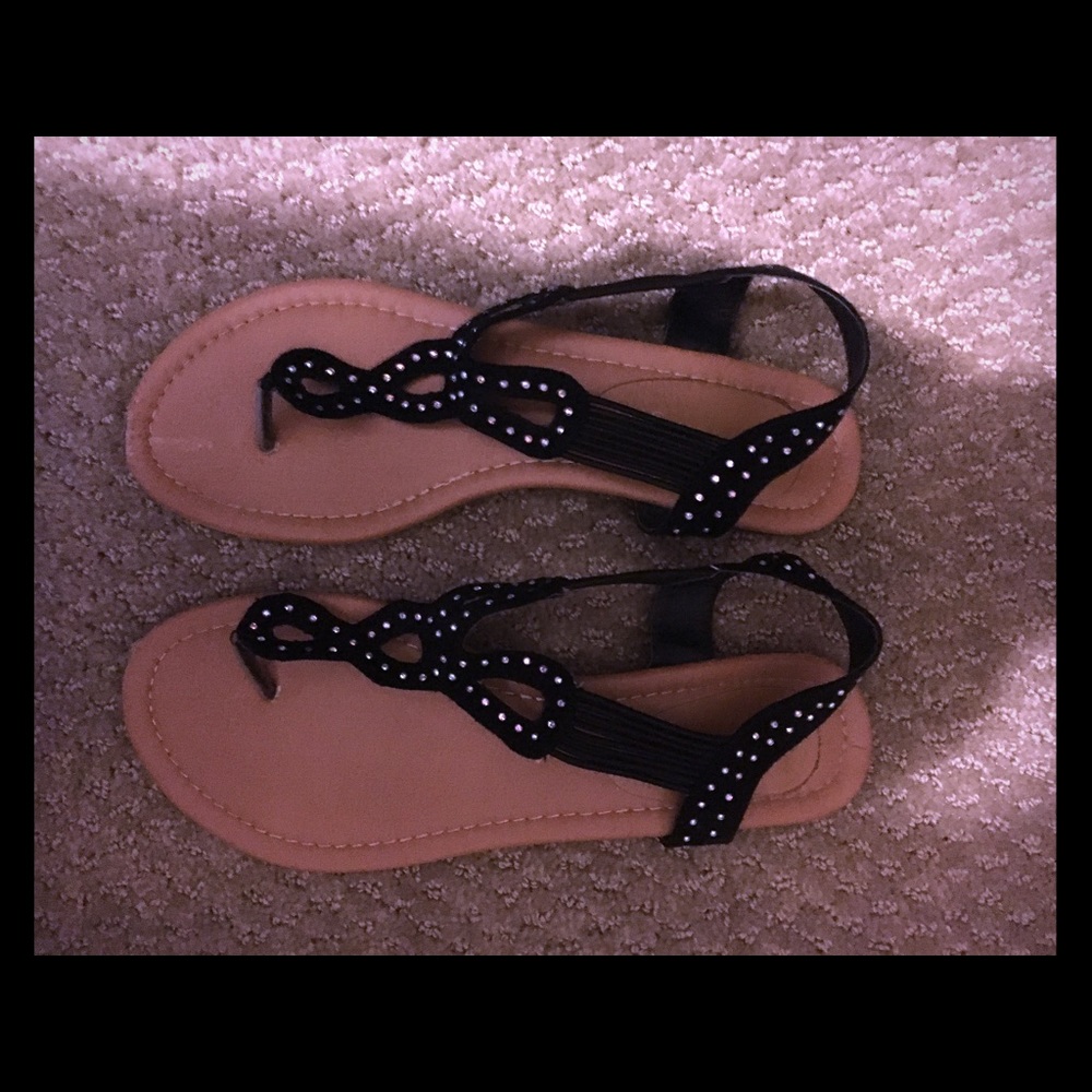 Tan with black strap sandals