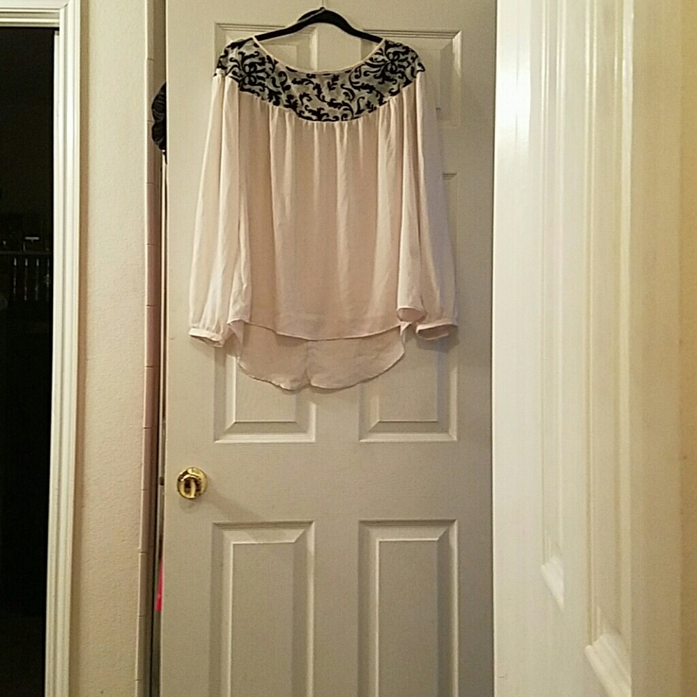 Cream and Black Velour Dress Top