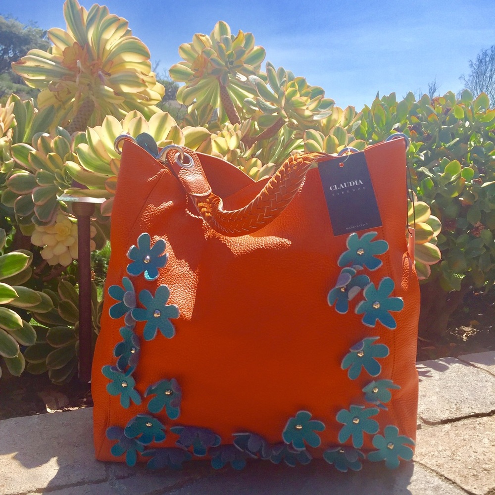 Claudia Firenze Orange & Blue Flower Hobo Handbag