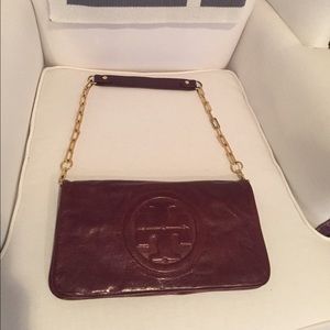 Authentic Tory Burch cognac Clutch Gold medallion