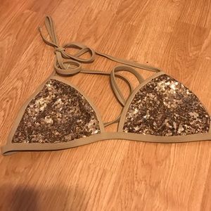 Tan with gold sequin bikini