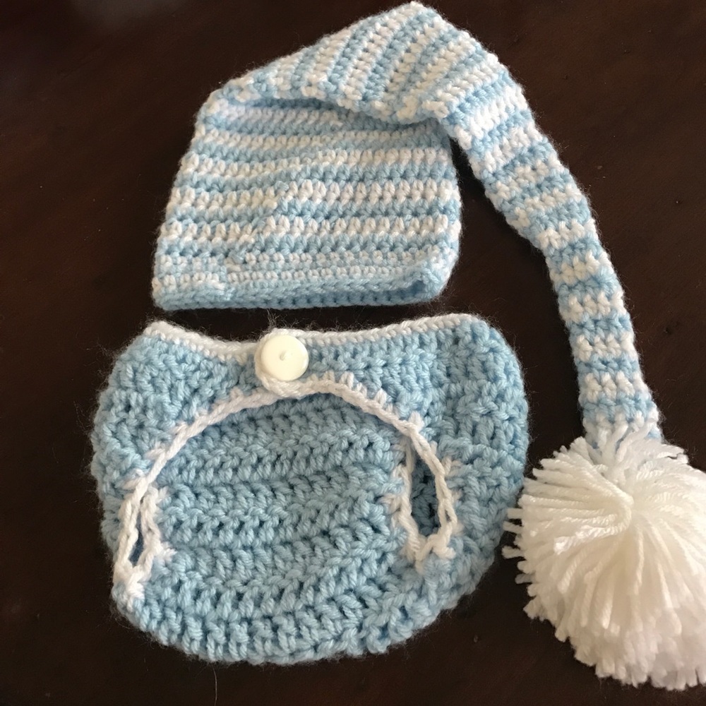 Homemade crocheted newborn picture set