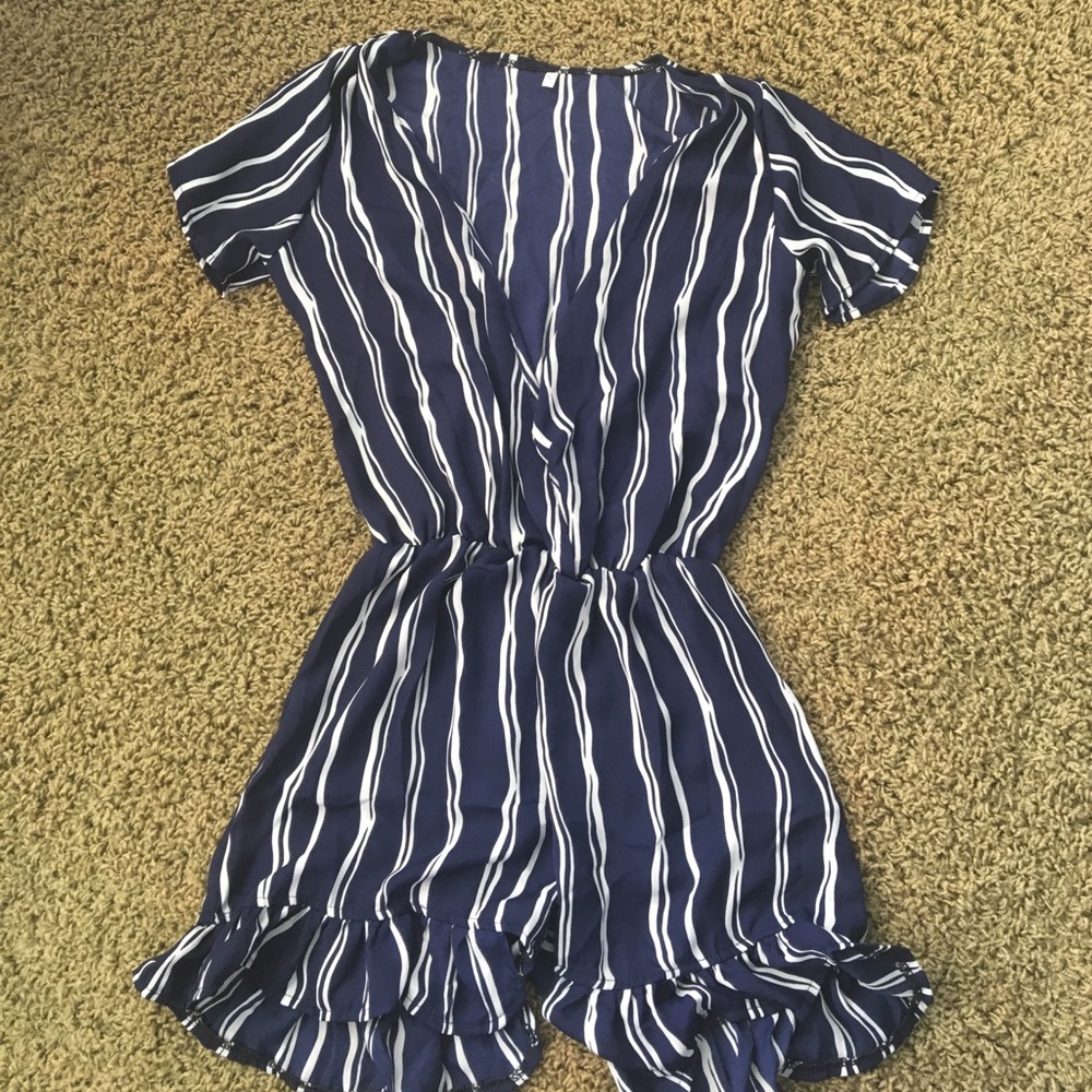 navy striped romper