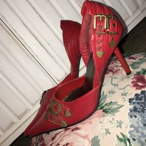 Michael Antonio red buckle heels