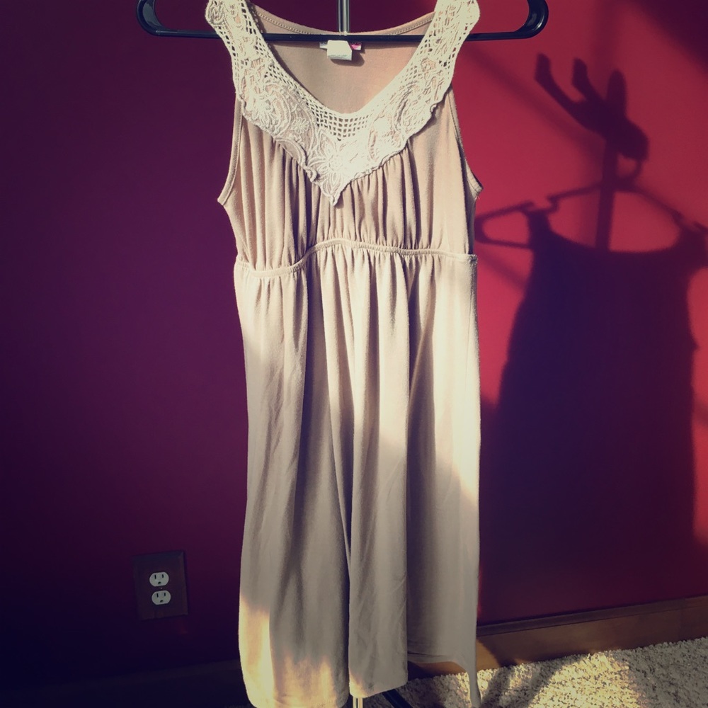 Taupe Dress with Appliqué Detail