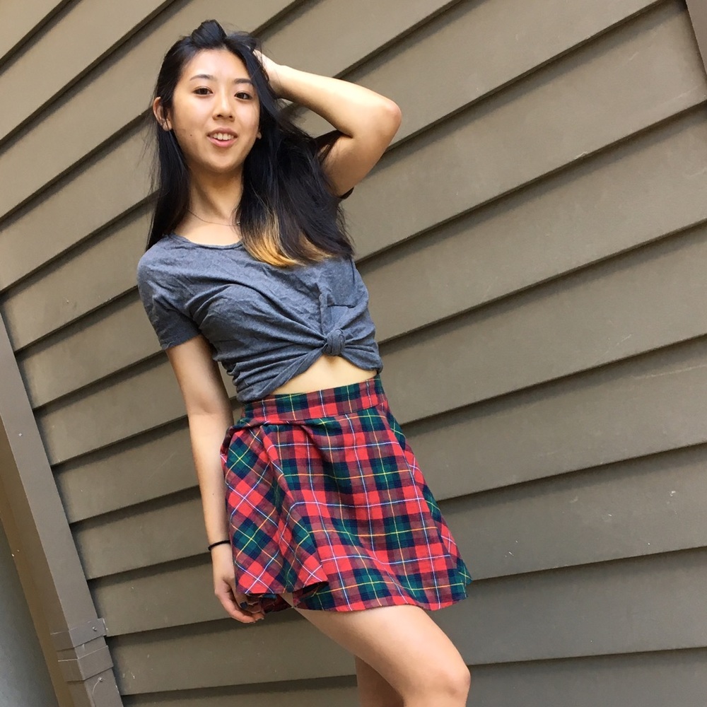 LF Plaid Skirt with leather detailing