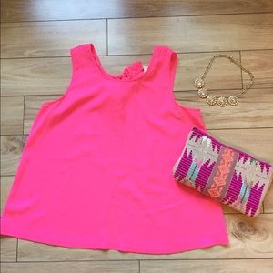 JCrew Neon Pink bow back tulip tank, Size 12