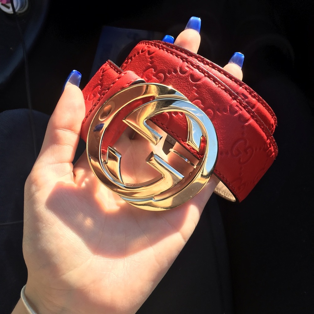 AUTHENTIC Red Leather Gucci Belt