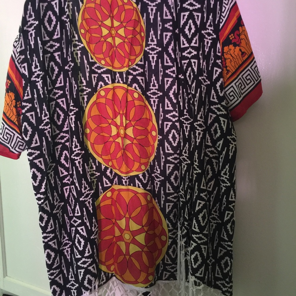 Cotten multi-color fringe laced summer cover up