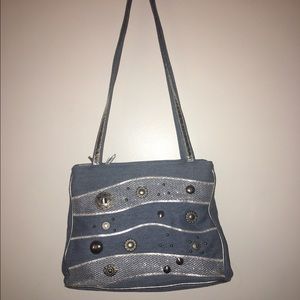 Denim Purse w/Metallic Silver Straps
