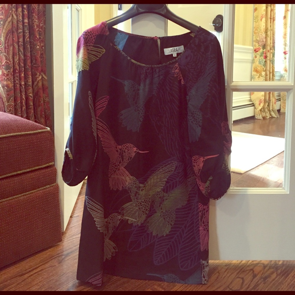 Tibi bird print silk dress