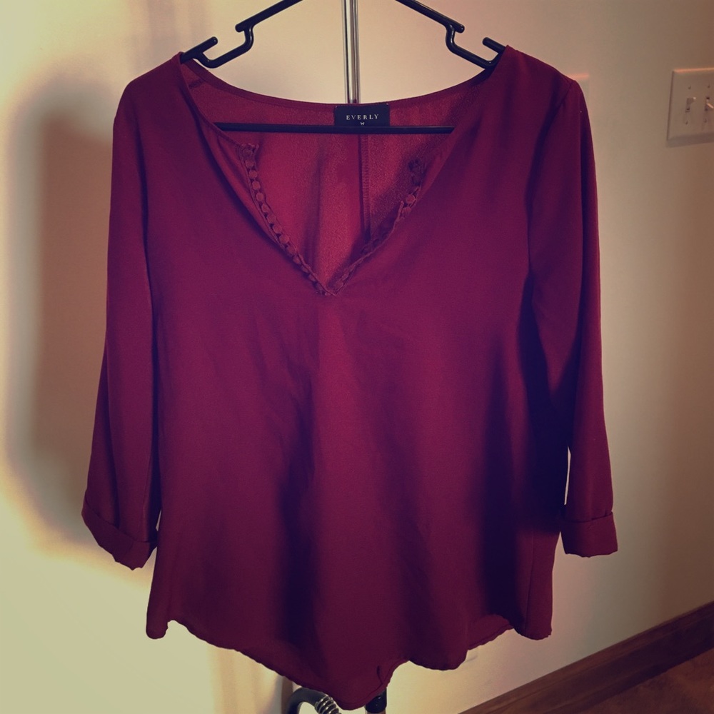 Everly Maroon 3/4 Sleeve Blouse