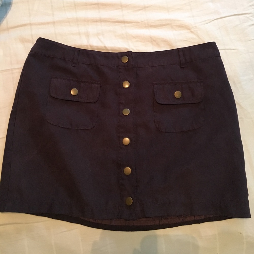 Dark purple suede button up skirt