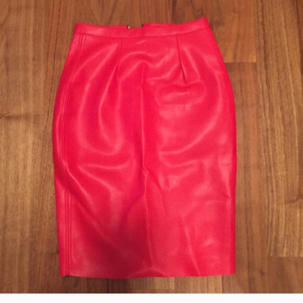 Faux red leather pencil skirt