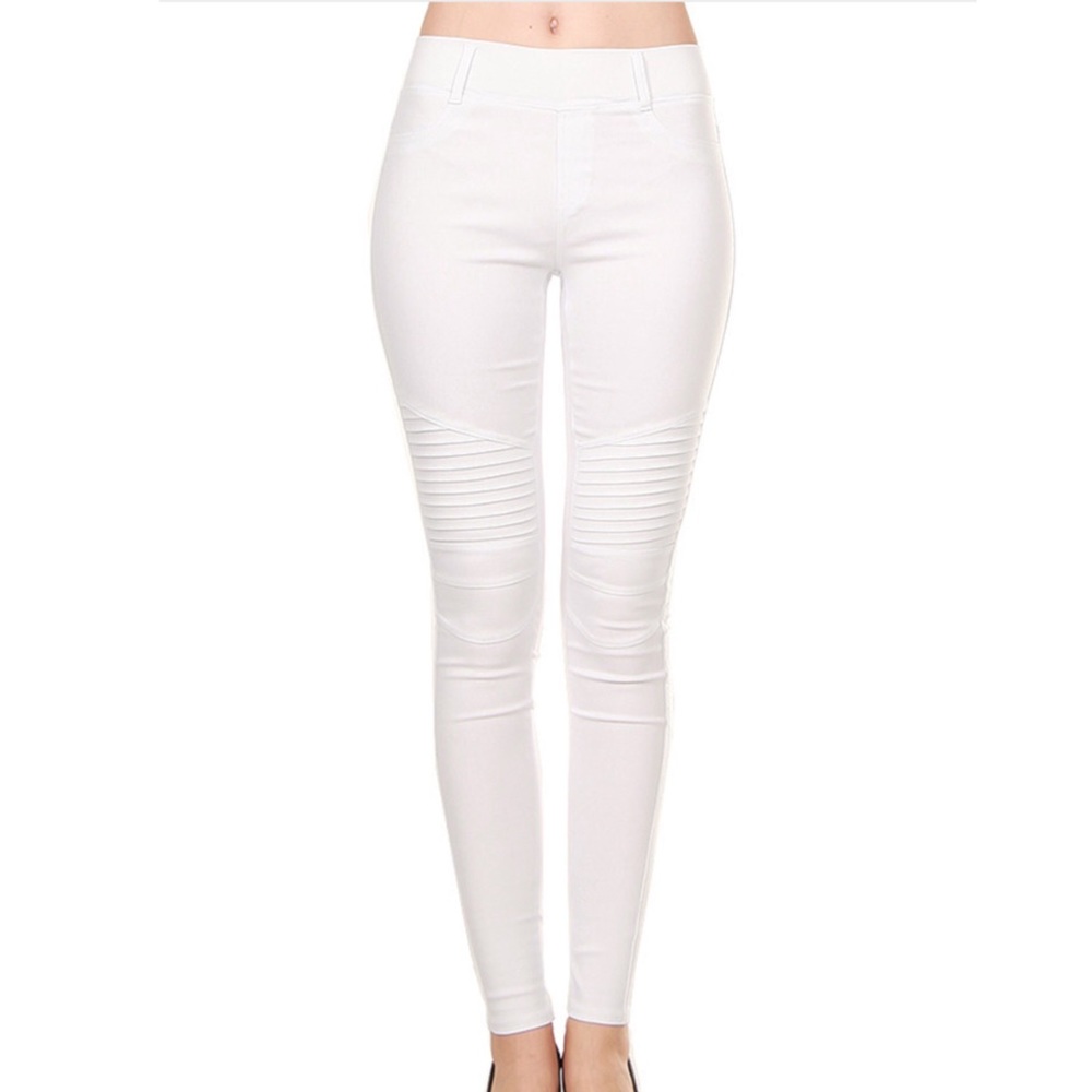 White Stretch Moto Leggings Spring Summer