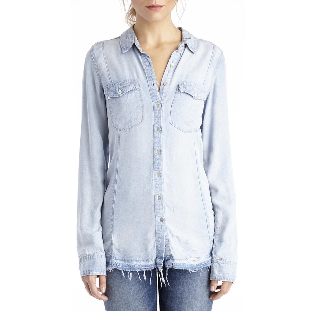 Distressed Denim Button Down