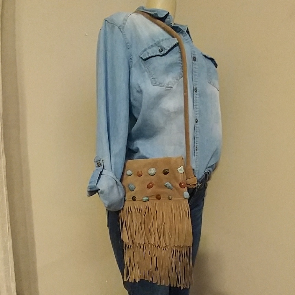 🔥VINTAGE 🔥SUEDE FRINGED SHOULDER BAG