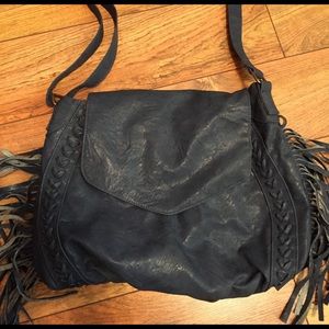 Navy Fringe Faux-Leather Bag