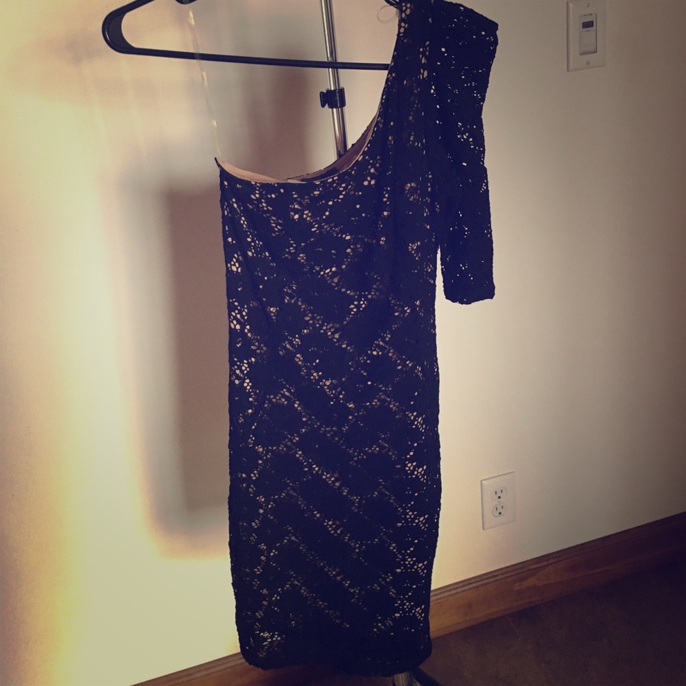 One Shouldered Black Lace Dress