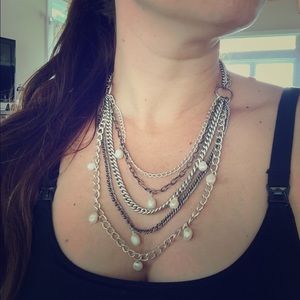 Stella & Dot "Avery" Pearl & Silver chain Necklace