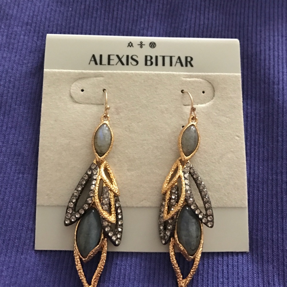Alexis Bittar gold dangle drop earrings w/stones