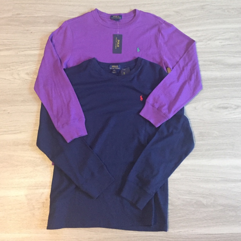 2 Boys LG (14-16) LS Polo Shirts Navy Blue/Purple