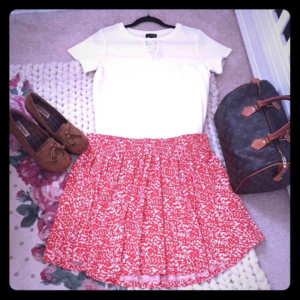 H&M Red/White Printed Cotton Skirt