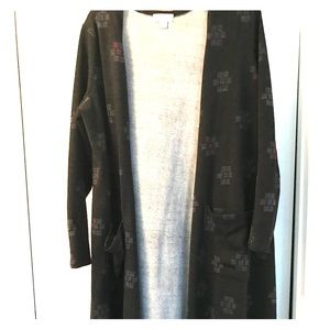 LulaRoe Sarah Cardigan size Large black print