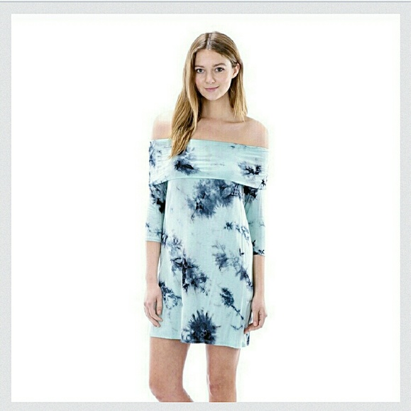 Mint Tie Dye Off Shoulder dress - Picture 3 of 4