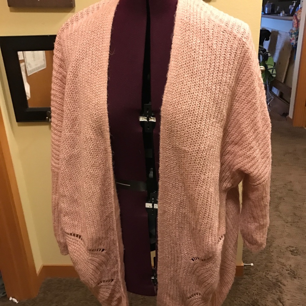 Pink soft open front sweater