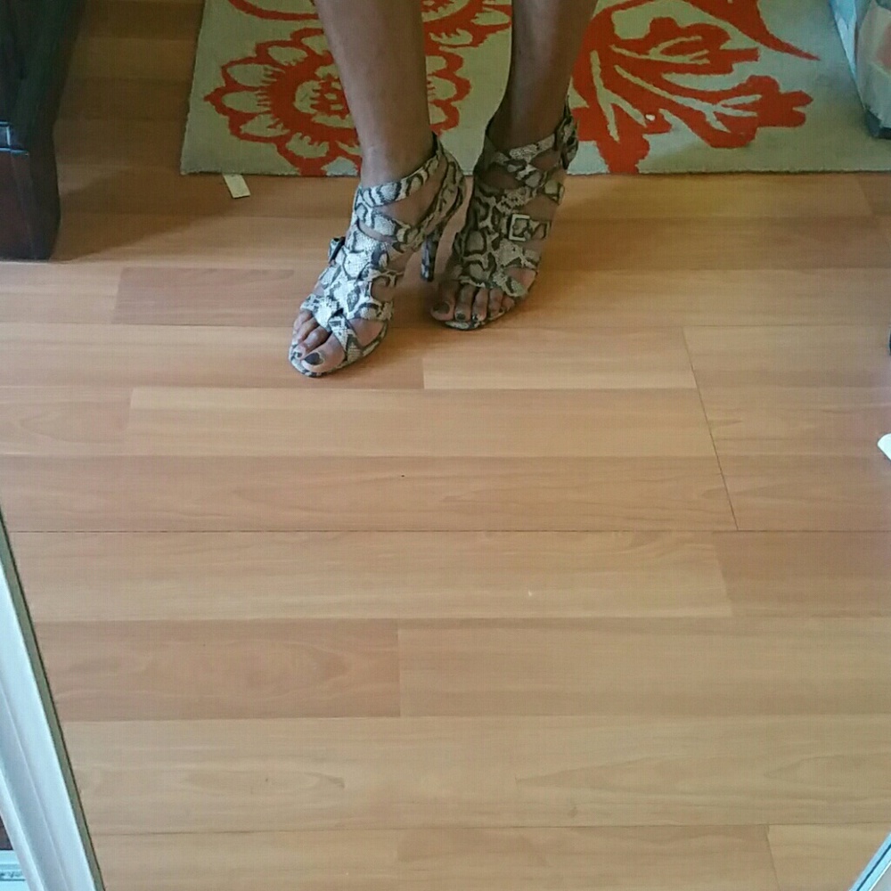 Preview snake skin pattern lace up heels