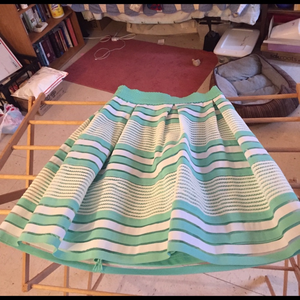 Green and white pleated skirt!