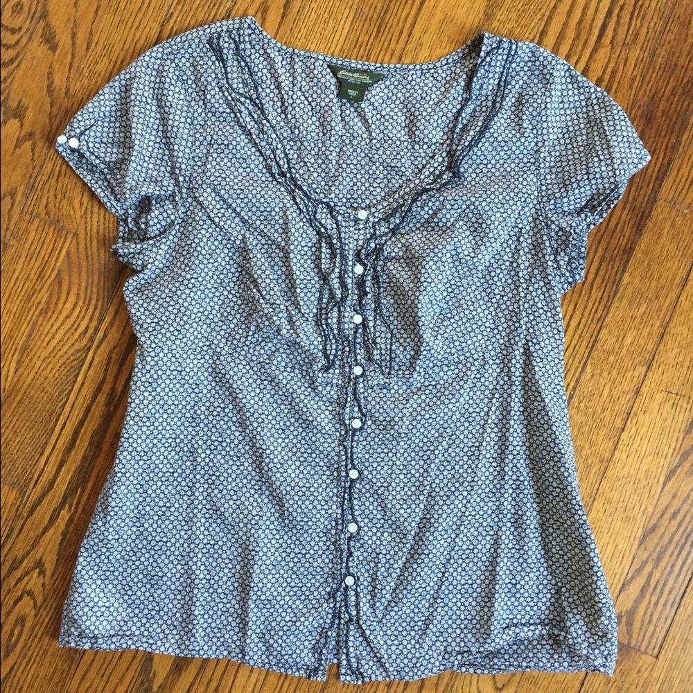 Eddie Bauer blue & white large short sleeve shirt