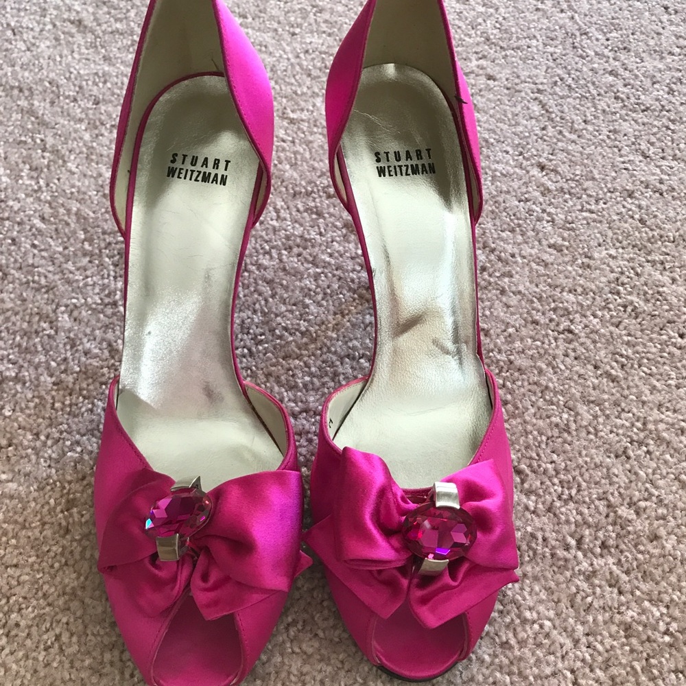 Fuchsia-bow detail peep toe