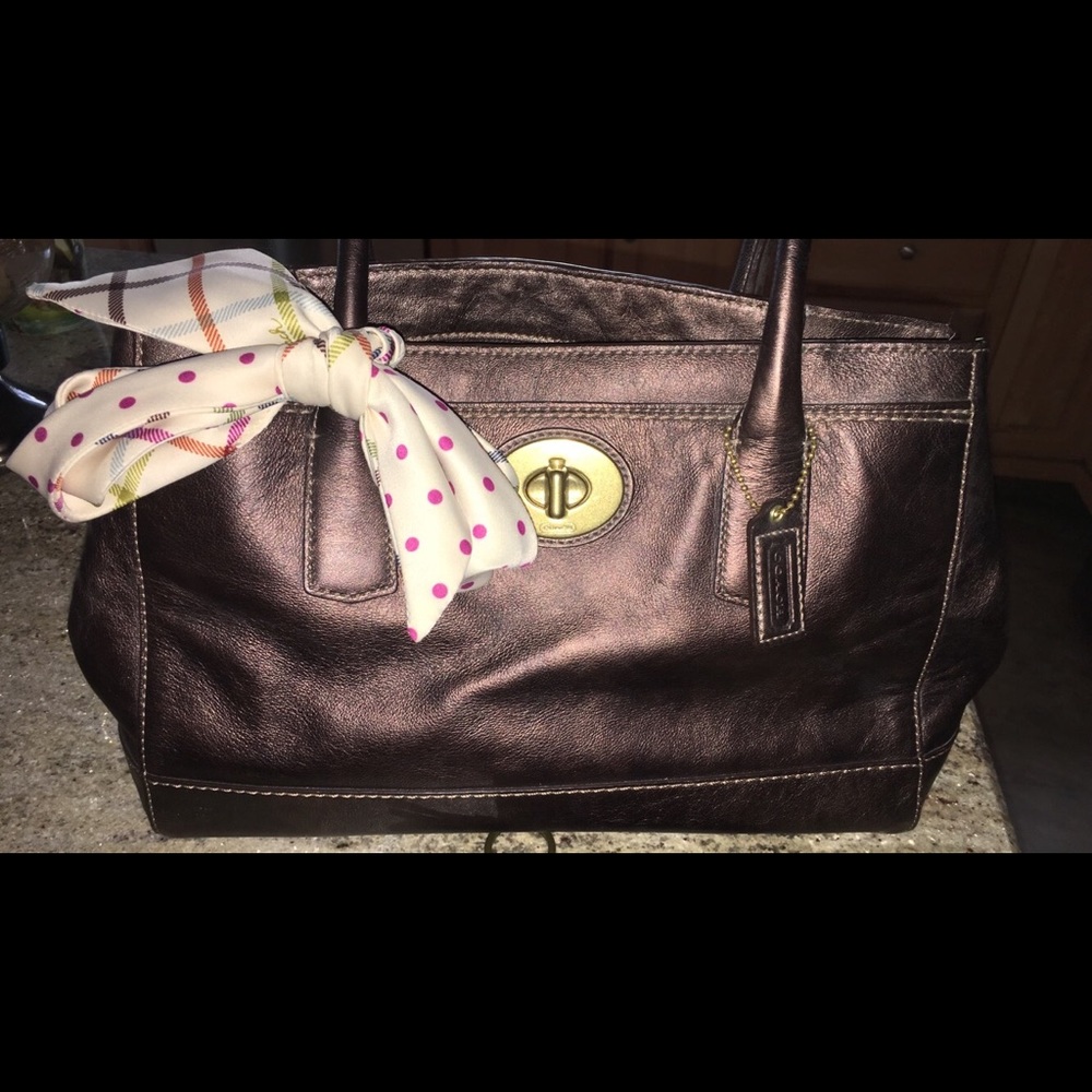 Coach Metallic Brown Handbag w/ Coin Purse & Scarf