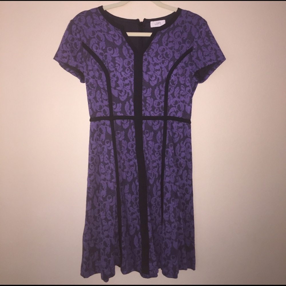 LOFT Purple and Black floral print dress