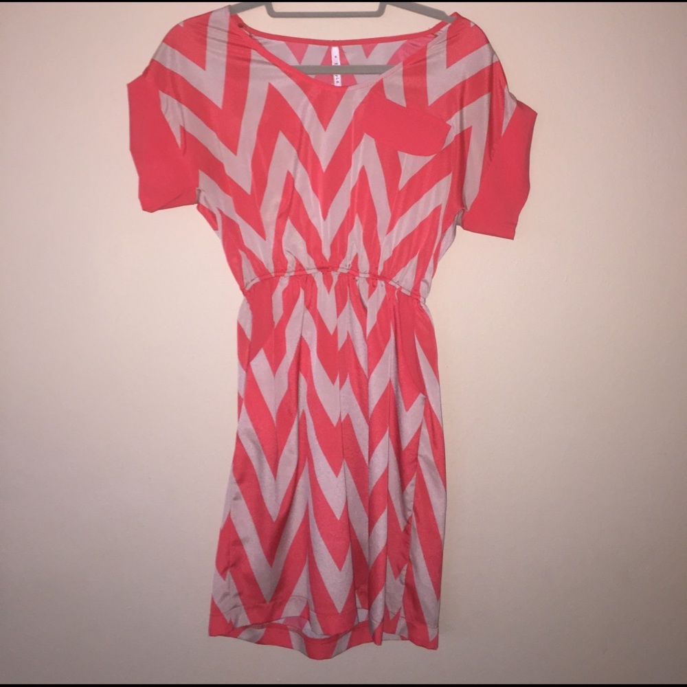 Coral and Tan chevron dress