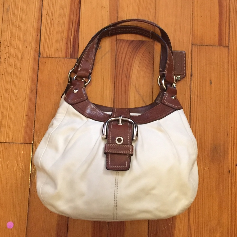 Coach Cream & Brown Leather Hobo Purse