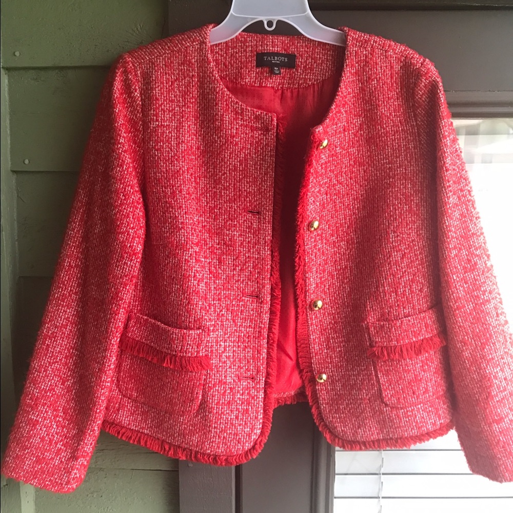 Red Talbots tweed / boucle jacket 16P (Petite)