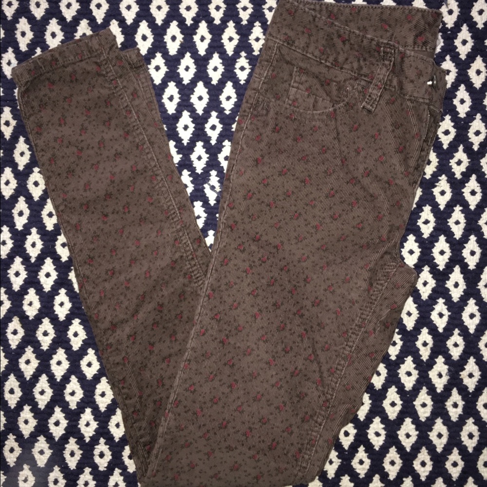 Free People Floral Brown Lightweight Cord Pants