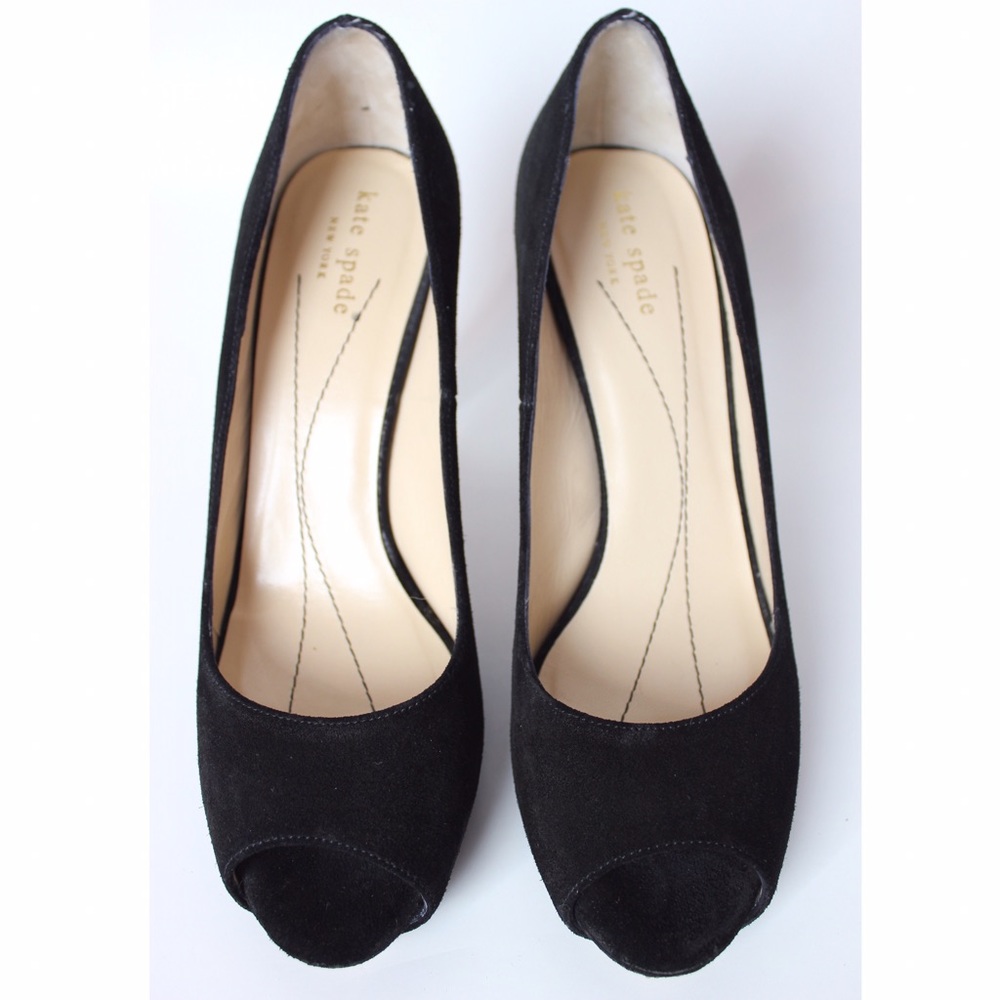 KATE SPADE Black Suede Peep Toe Heels Pumps