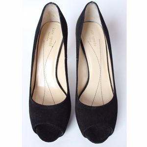 KATE SPADE Black Suede Peep Toe Heels Pumps