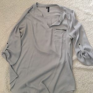 Maurice's silver chiffon zipper pocket blouse
